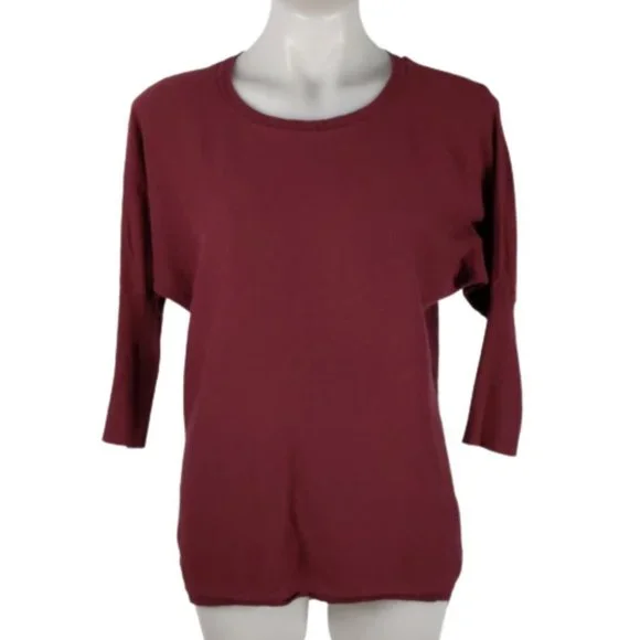 Dotti Women's Top Size Small Maroon 3/4 Sleeve Hi-Low Hem Round Neckline Jumper - Picture 1 of 14